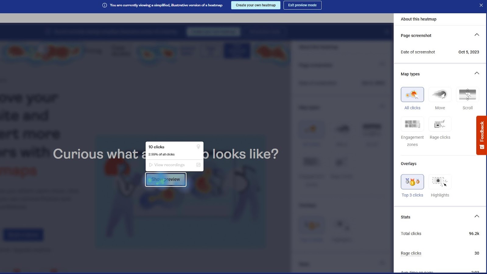 heatmap screenshot to build a shopify website